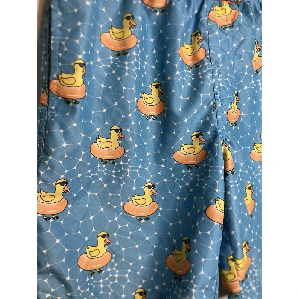 Beach Bros Rubber Ducky SPF Retro‎ Swim Suit Trunks Youth Size 16 Pockets Teal